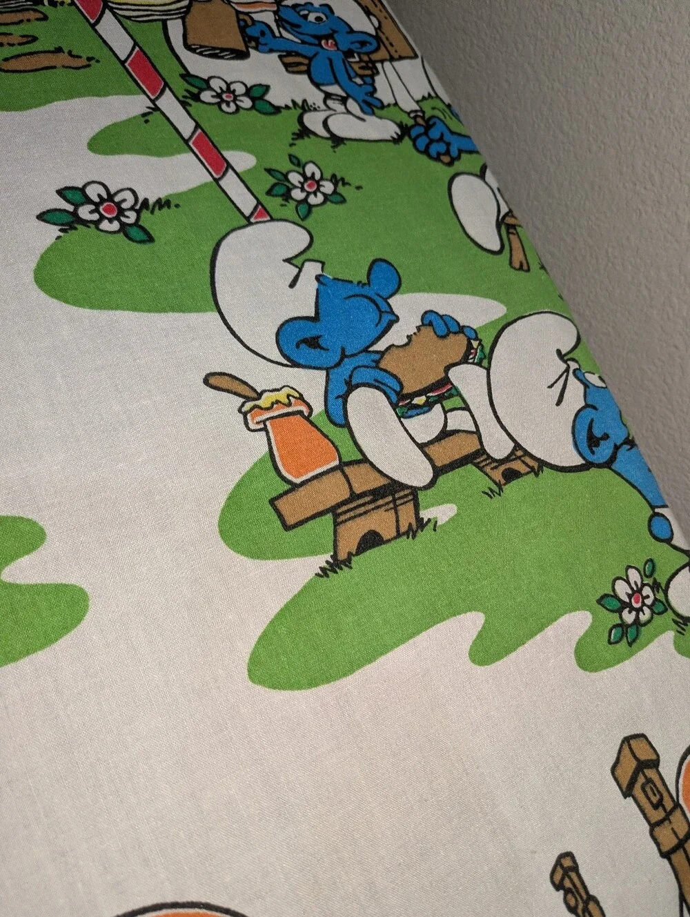 Vintage Smurf Village Twin Flat Sheet